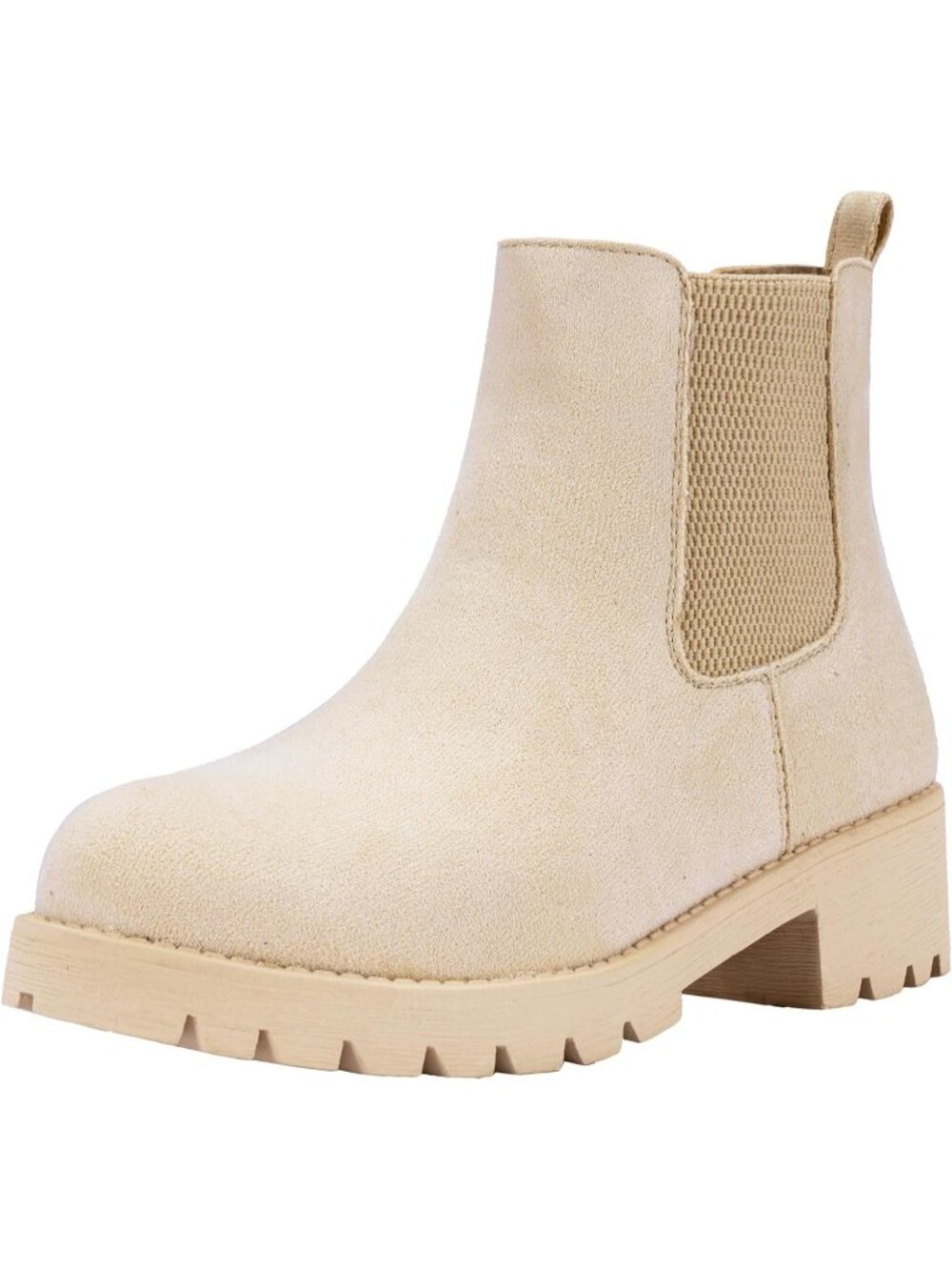🆕Women's Beige Chelsea Ankle Boots Lug Sole Low Block Heel Shoes Casual